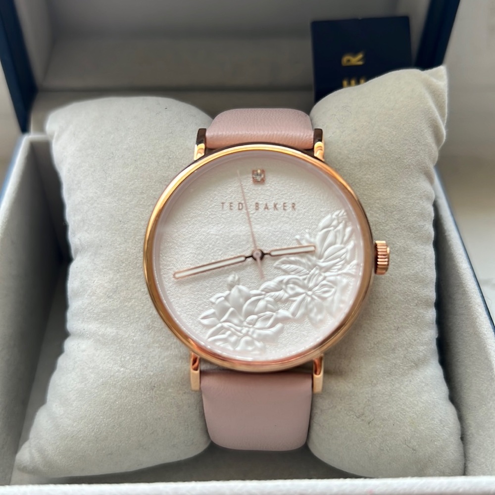 Ted Baker Pink Leather Band Rose Gold Hardware
